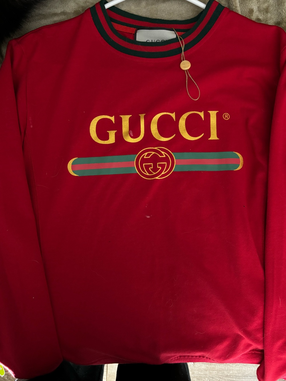 & Other Stories Red Sweater with Gold, Green and Black Logo